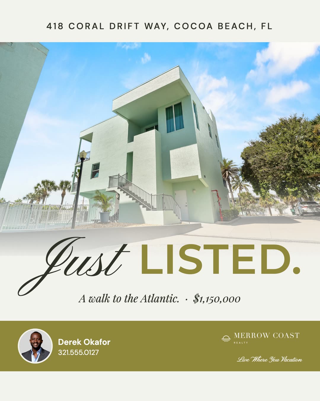 Just Listed post for a modern beach house in Cocoa Beach
