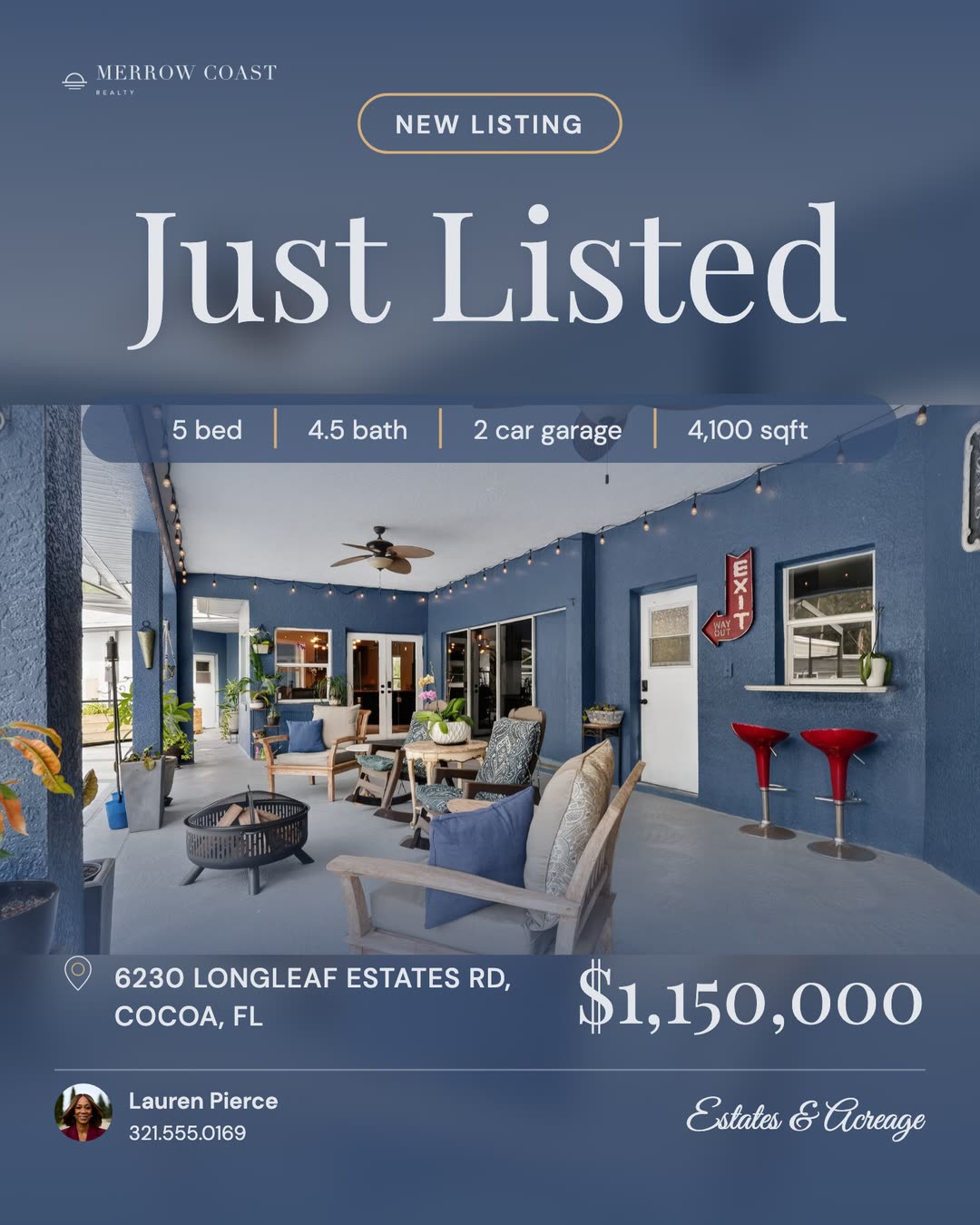 Just Listed post for a estate on acreage in Cocoa