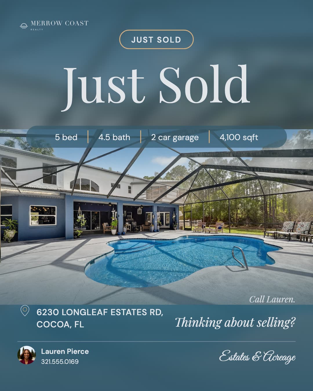Just Sold post from the estate on acreage sample kit