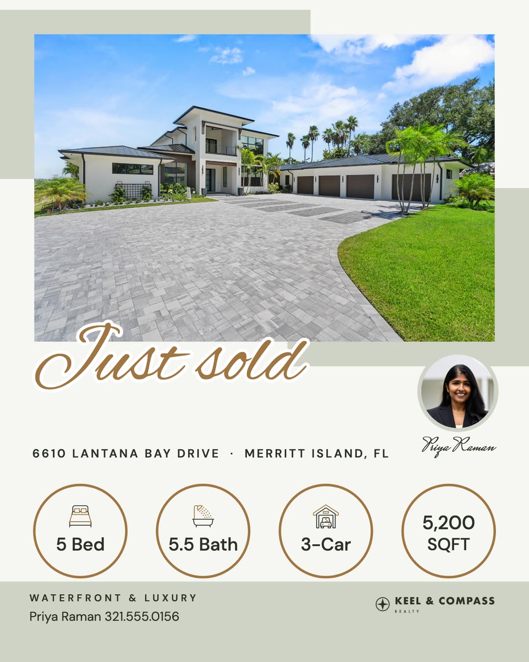 Just Sold post from the modern waterfront estate sample kit