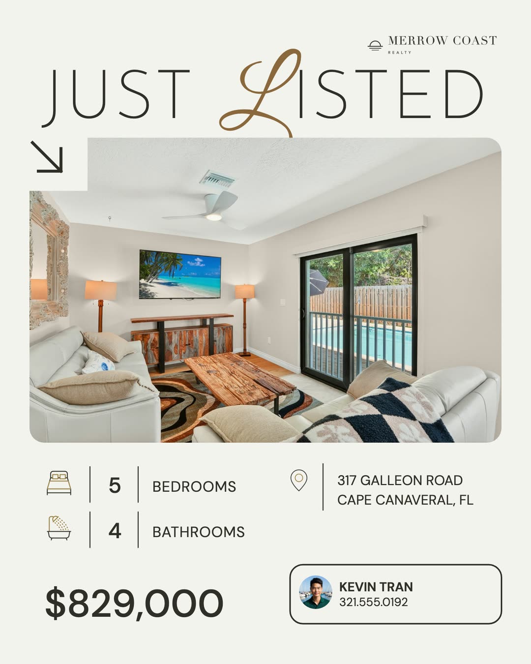 Just Listed post for a new ranch with a pool in Cape Canaveral